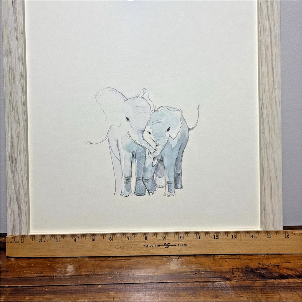 Restoration Hardware Baby & Child Watercolor Animal print Baby Elephants framed - Picture 3 of 8
